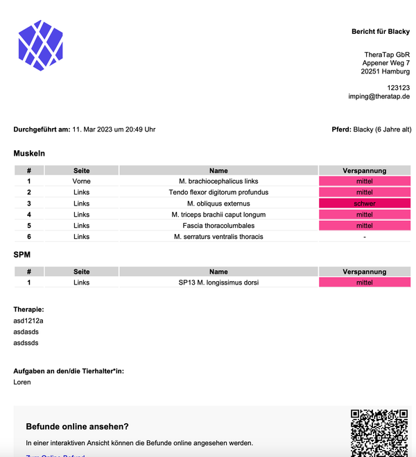 Komplette Befundung als PDF-Bericht