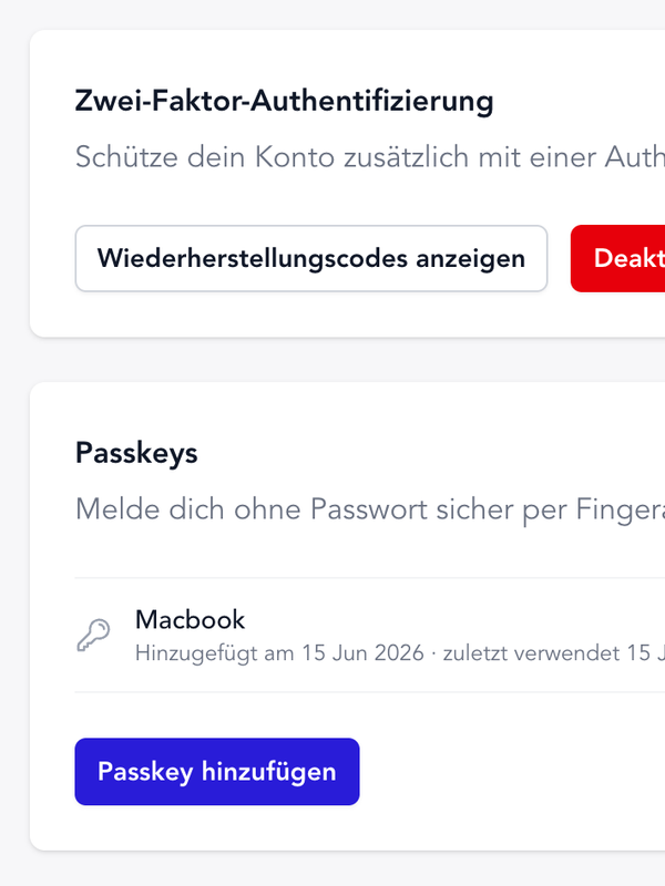 Zwei-Faktor-Authentifizierung & Passkeys